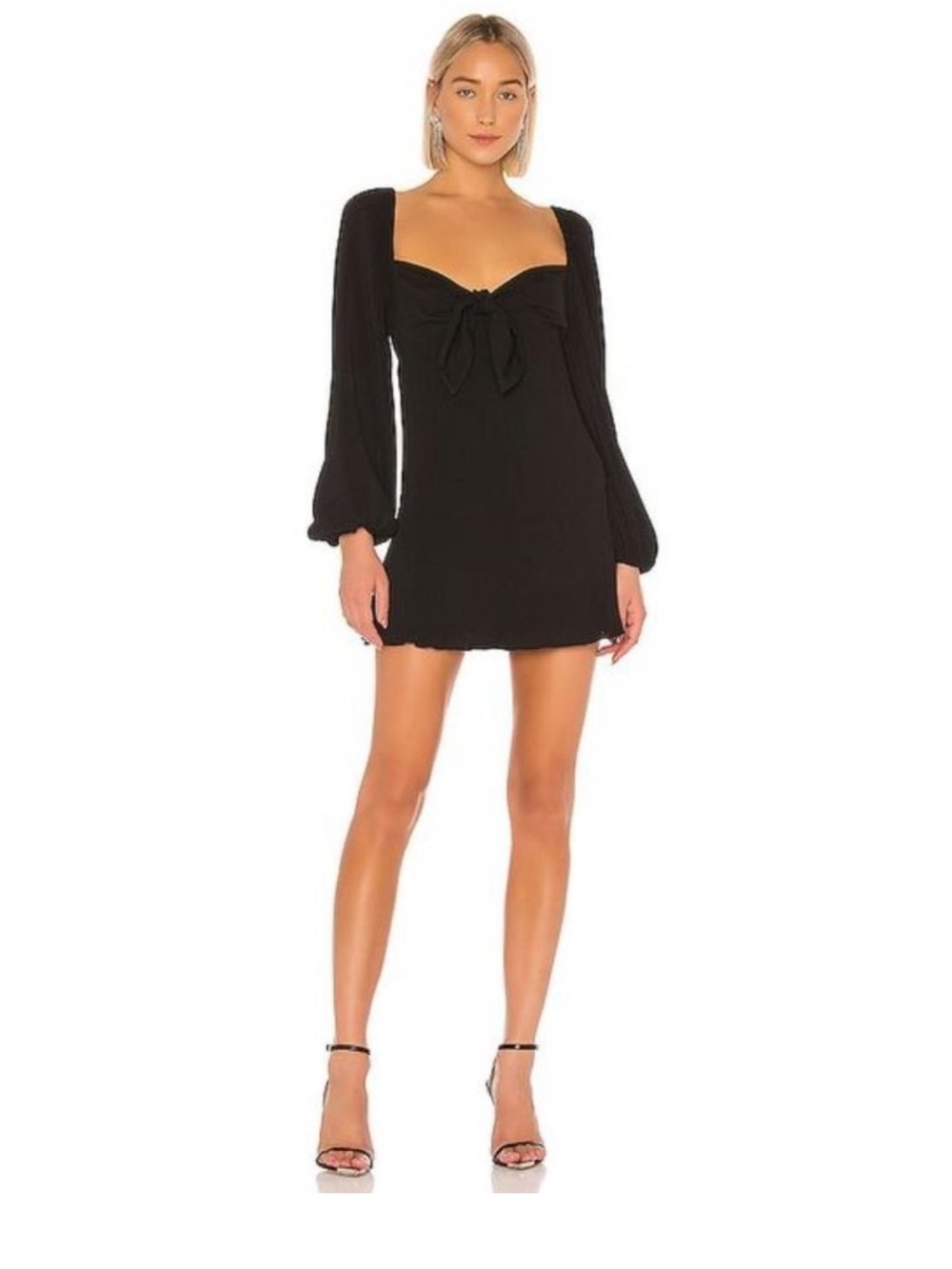 Finders Keepers Black Long Sleeve Tie-Front Mini Dress medium size 6
